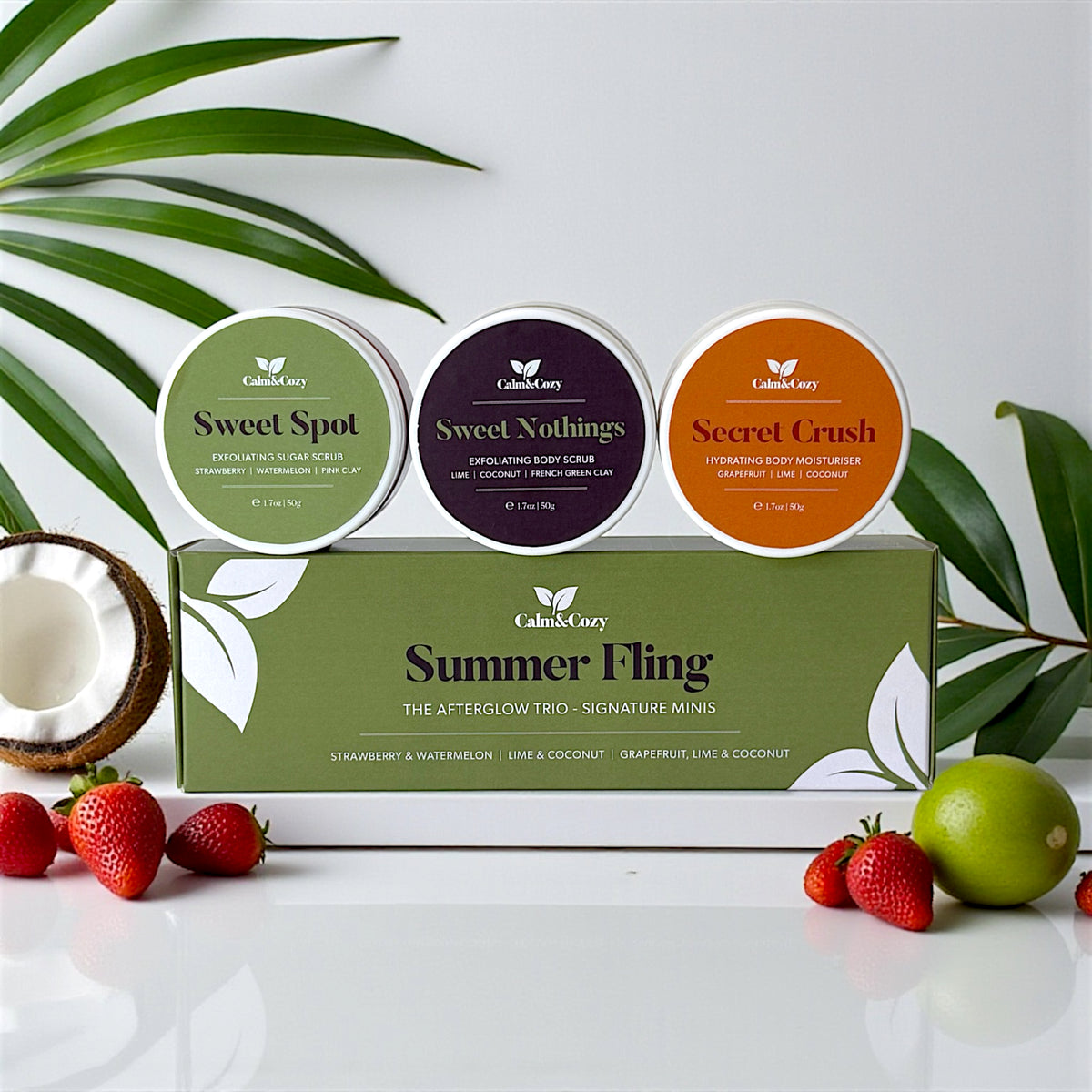 Summer Fling | Exfoliating Scrubs & Moisturiser Travel Trio | Afterglow Collection